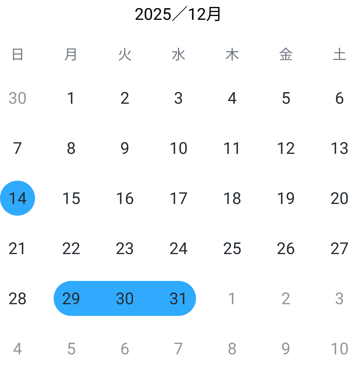 2025年12月カレンダー